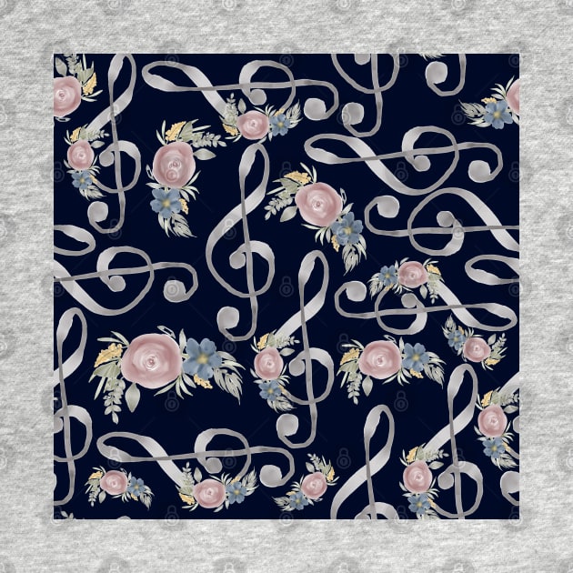 Watercolor Treble Clef on dark navy by Harpleydesign